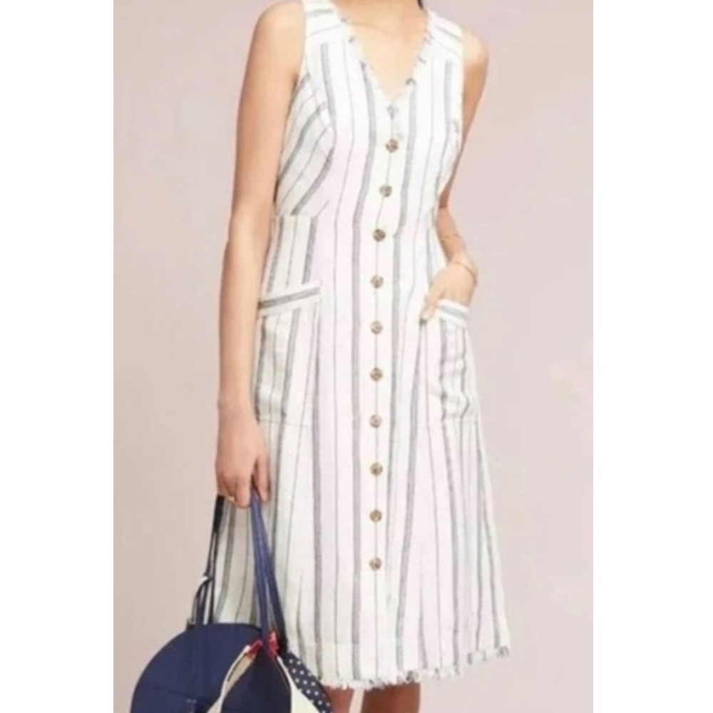 Women's Maeve Anthropologie Leslie 8P Striped Button Front Midi Dress Parisian